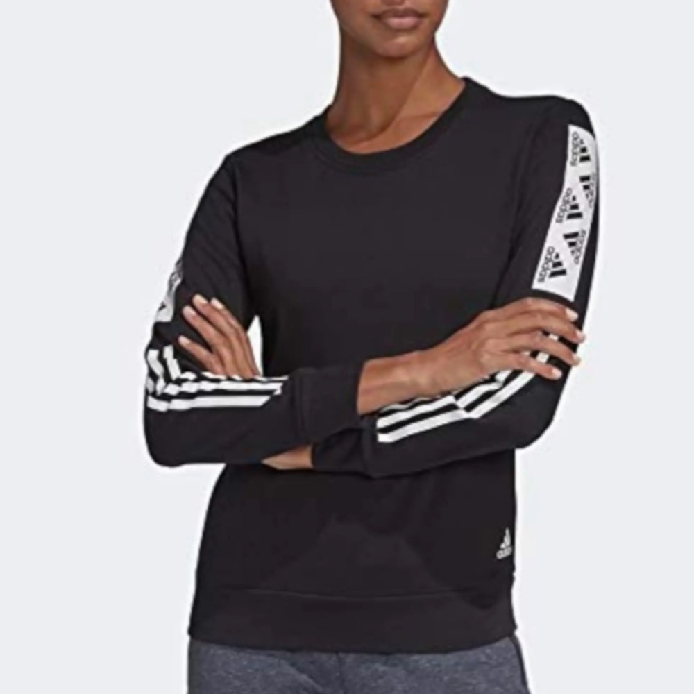 Adidas Black Crewneck Sweater with Ribbed Cuffs - Picture 7 of 7